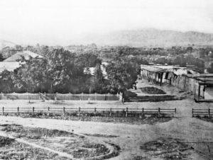 Historical photo showing entrance to Wine Street, now Olvera Street in Downtown Los Angeles, near Circa residences in Downtown Los Angeles